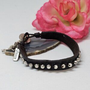 Fossil Brown Leather Silver Tone Beads Charms Bracelet Boho 8" Key Peace